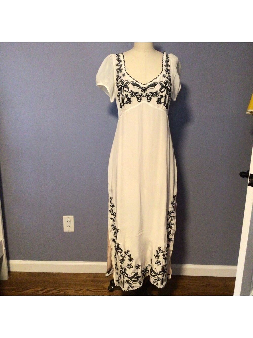 J.Crew White Black Floral Embroidered Empire Waist Maxi Dress Sz 6 Side Slit NWT - Picture 5 of 16